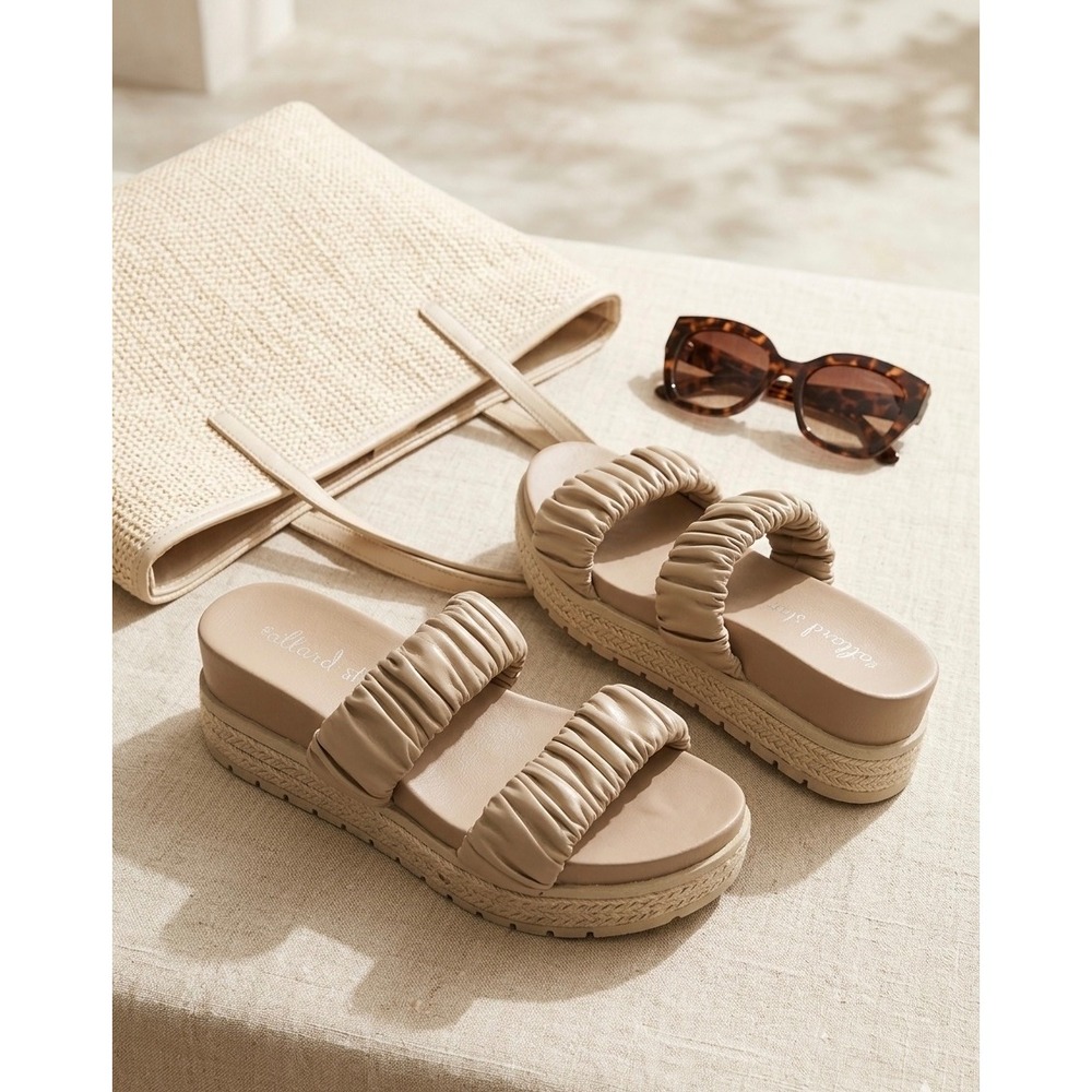 Altar'd State Ruched Double Strap Platform Espadrille Sandals Tan Beige Size 8